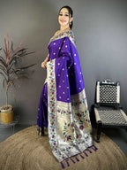 Prime Volt Premium Soft Silk Mayur Paithani Saree with Peacock Meena Weaving & Rich Pallu-Royal Purple | Grocsy
