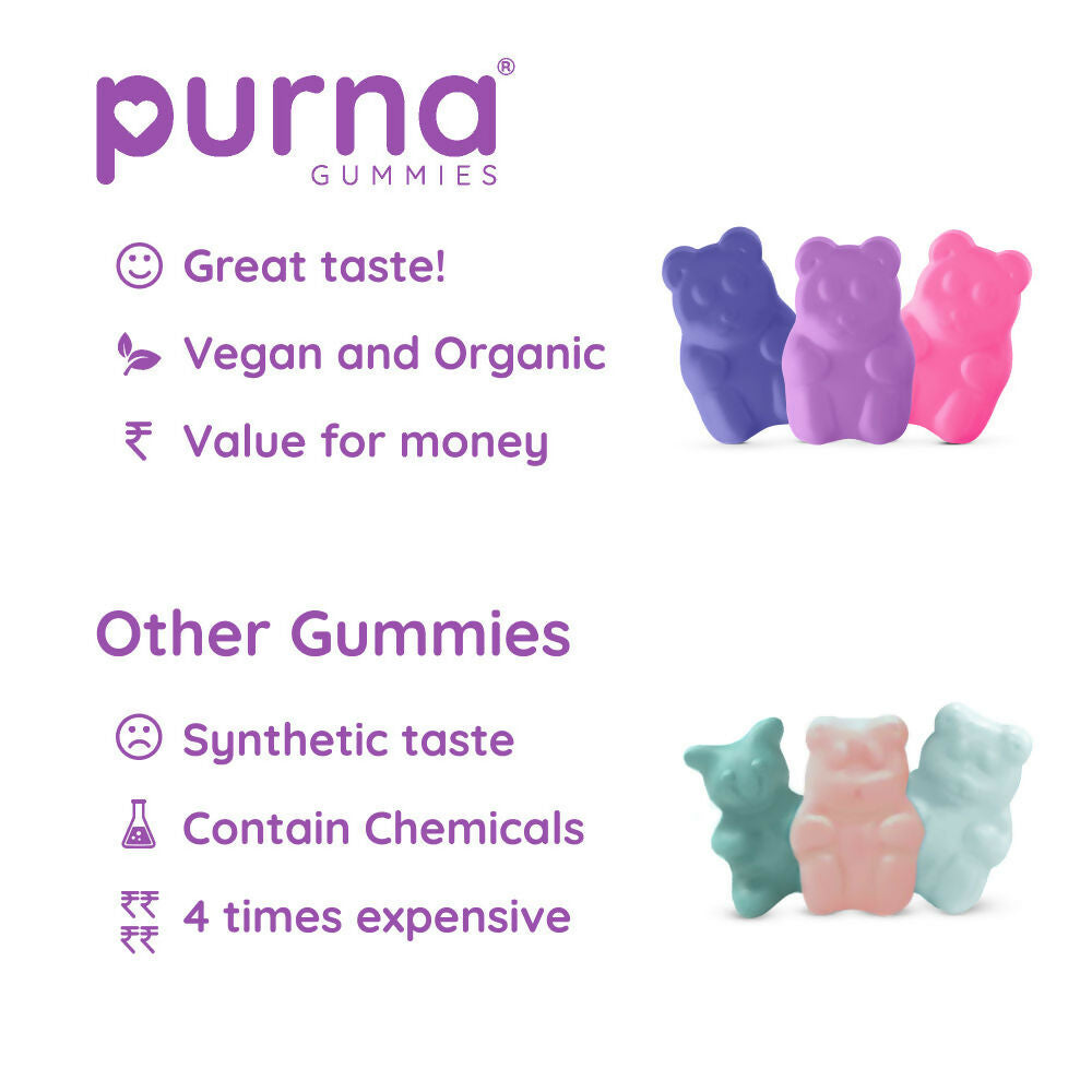 Purna Gummies Melatonin Wild Berry Flavour Gummies for Sleep Well & Reduced Stress | Grocsy