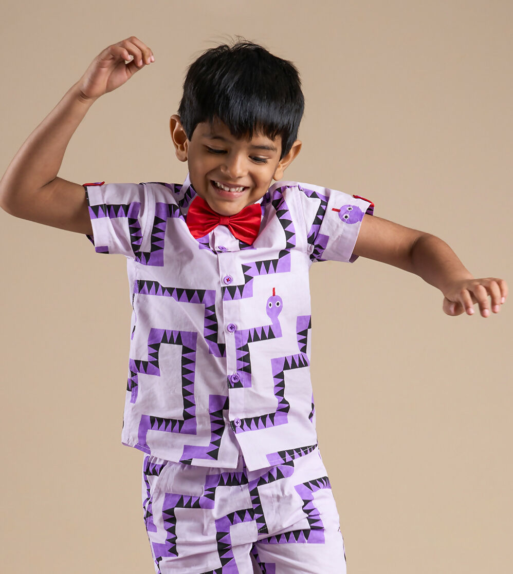Snakes and Ladders Boys Purple Table Print Shirt from Siblings Collection | Grocsy