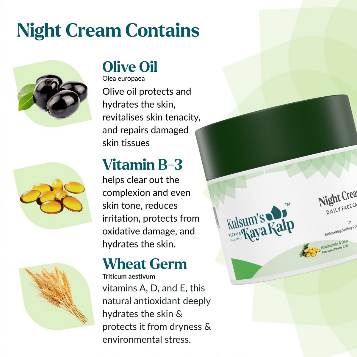 Kulsum's Kaya Kalp Night Cream For Skin Moisturization, Soothing & Collagen Boosting | Grocsy