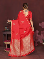 Joban Fashion Red Floral Banarasi Silk Sarees | Grocsy