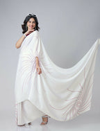 Vastranavya White Retro Wavy Polka Stripes Freehand Ready to Wear Saree | Grocsy