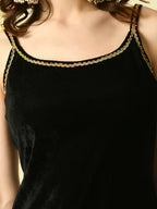 Myshka Women's Black Velvet Kurti & Sharara With Dupatta Party Sets | Grocsy
