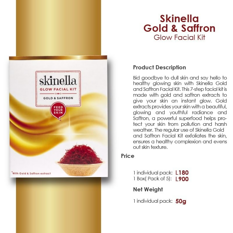 Skinella Gold and Saffron Glow Facial Kit 7 steps | Grocsy