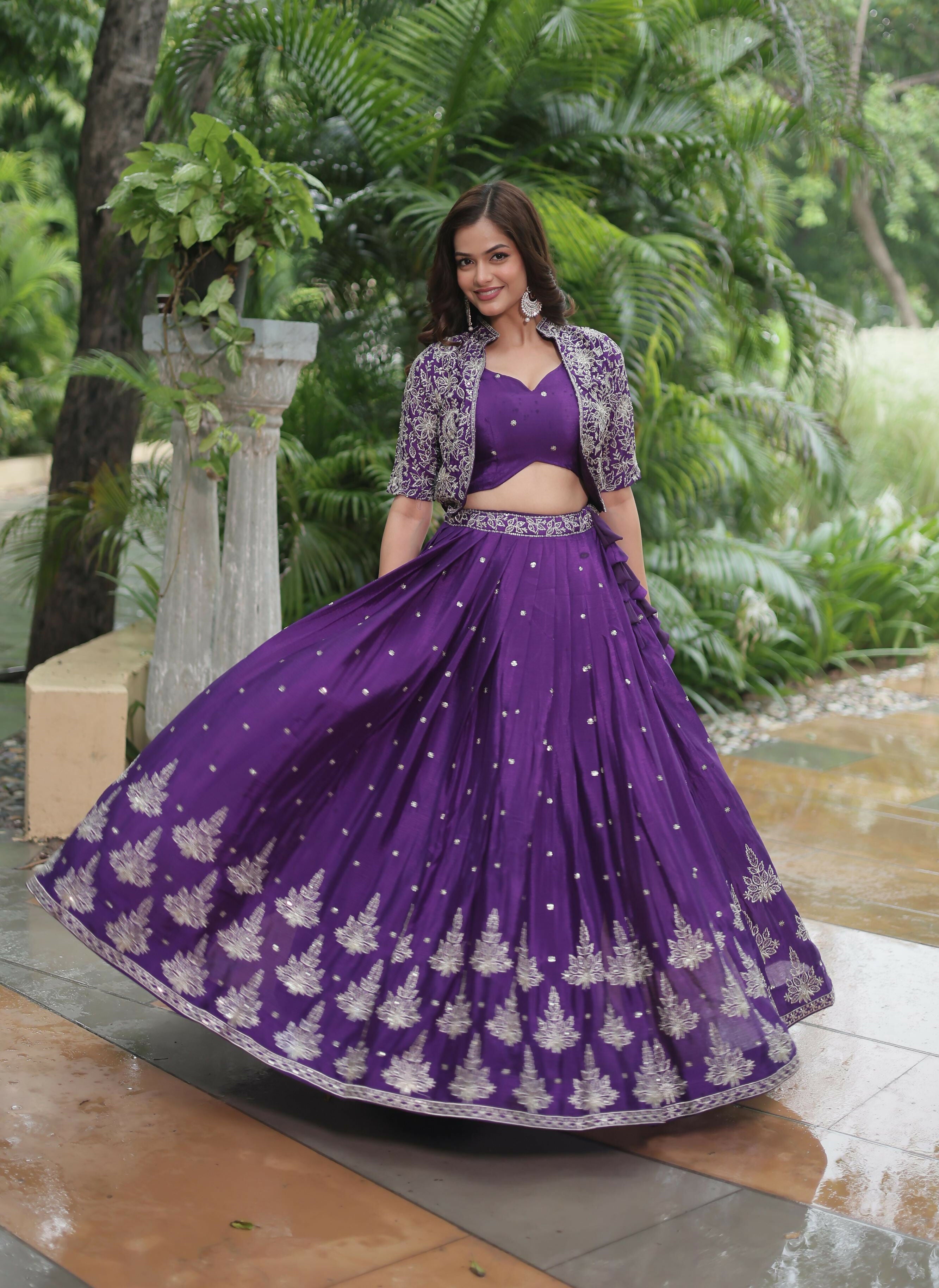 Lorenvalley Pure Chinnon With Rich Embroidered Sequins Work Lehenga Choli with Koti | Grocsy