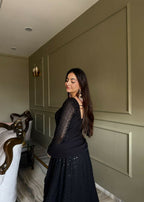 Teeya Creation Black Color Faux Georgette Heavy Embroidery Work Functional Wear Gown | Grocsy