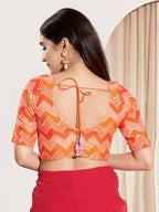 Joban Fashion Orange Chiffon Padded Blouse With Square Neck Elbow Sleeves | Grocsy