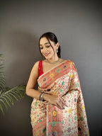 Joban Fashion Cream Banarasi Soft Silk Woven Saree | Grocsy