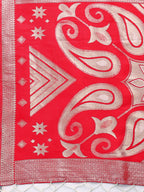 Shree Shyam Fashion Devistuti Red White Linen Cotton Saree | Grocsy