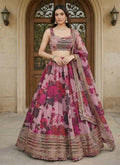 Lehenga Mart Pink Multi Printed Color Organza Designer Bollywood Style Wedding Wear Lehenga Choli | Grocsy