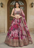 Lehenga Mart Pink Multi Printed Color Organza Designer Bollywood Style Wedding Wear Lehenga Choli | Grocsy