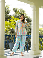 Casual Fashionable Multi Muslin Cotton co-ord set - Manya | Grocsy