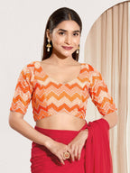 Joban Fashion Orange Chiffon Padded Blouse With Square Neck Elbow Sleeves | Grocsy