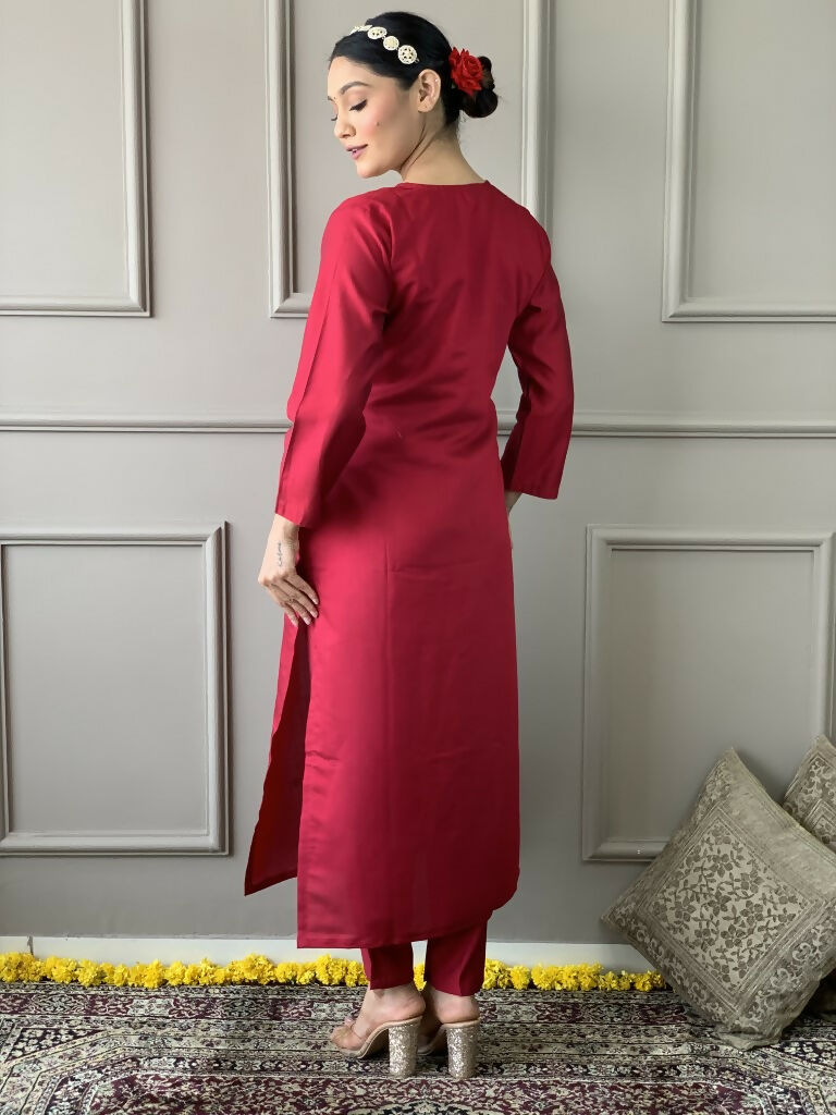 Rani Pink Viscose Chanderi Stitched Suit With Dupatta - Tanisha | Grocsy