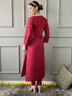 Rani Pink Viscose Chanderi Stitched Suit With Dupatta - Tanisha | Grocsy