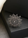 NVR Women's Silver-Toned Floral Shape Adjustable Finger Ring | Grocsy