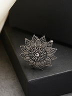 NVR Women's Silver-Toned Floral Shape Adjustable Finger Ring | Grocsy