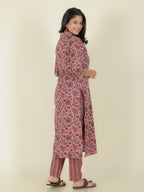 Aramya Straight Linen Cotton Floral Print Women's Kurta - Grey | Grocsy