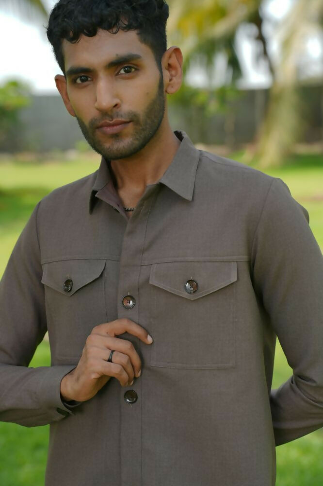 Azure Brown Shacket by Hilo Design | Grocsy