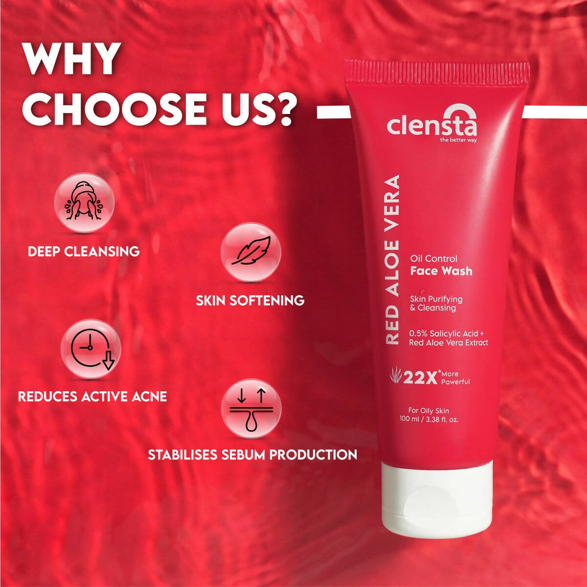 Clensta Red Aloe Vera Oil Control Face Wash | Grocsy