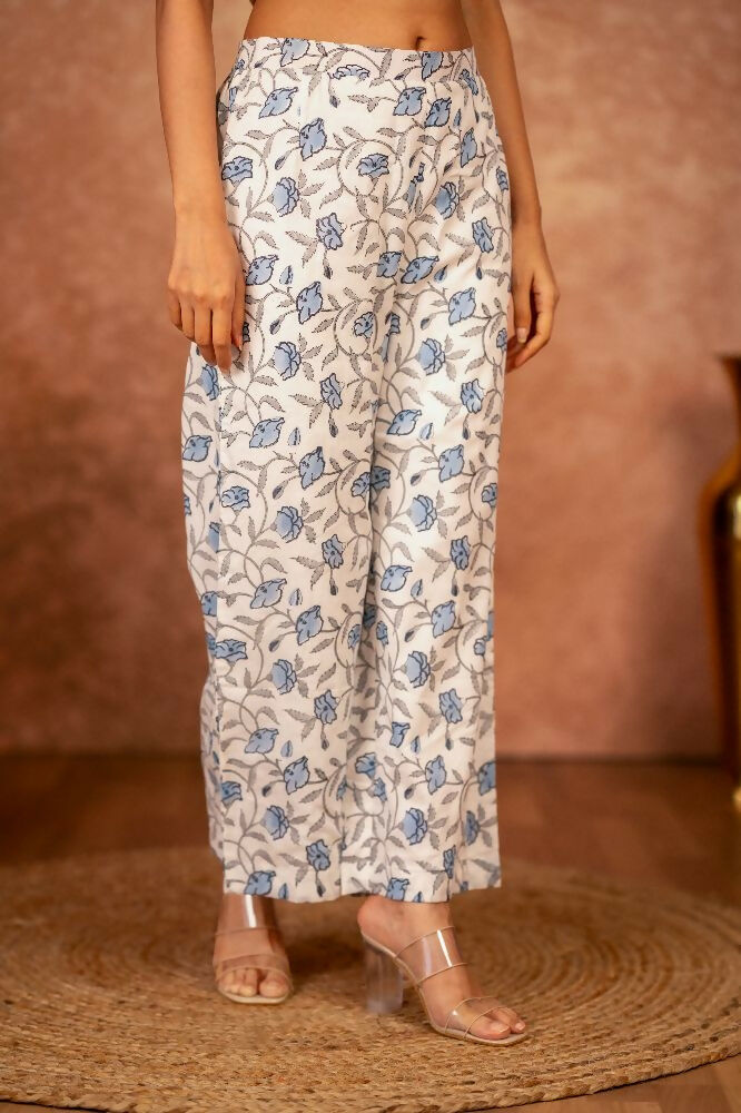 Joban Fashion Blue Hand Block Printed Cotton Suit Set | Grocsy