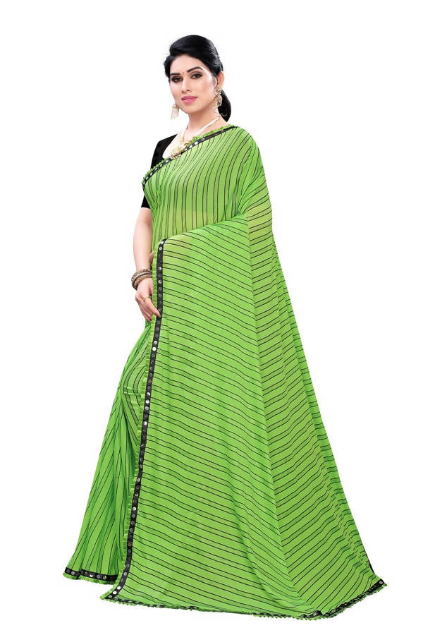 Vamika Green Malai Silk Printed Saree (Zigzag Green) | Grocsy