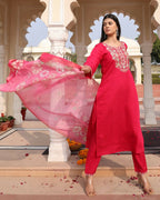 Jyoti Fashion Women's Pink Cotton Silk Hand Work with Floral Printed Kurta Set | Grocsy