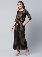 Ahalyaa Black Crepe Copper Foil Printed Jumpsuit | Grocsy