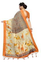 Vamika Multicolor Orange Kalamkari With Jhalar Khadi Silk Saree | Grocsy