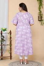 Miravan Women's Plus Size Lavender Floral Flared Sleeves Anarkali Kurta | Grocsy