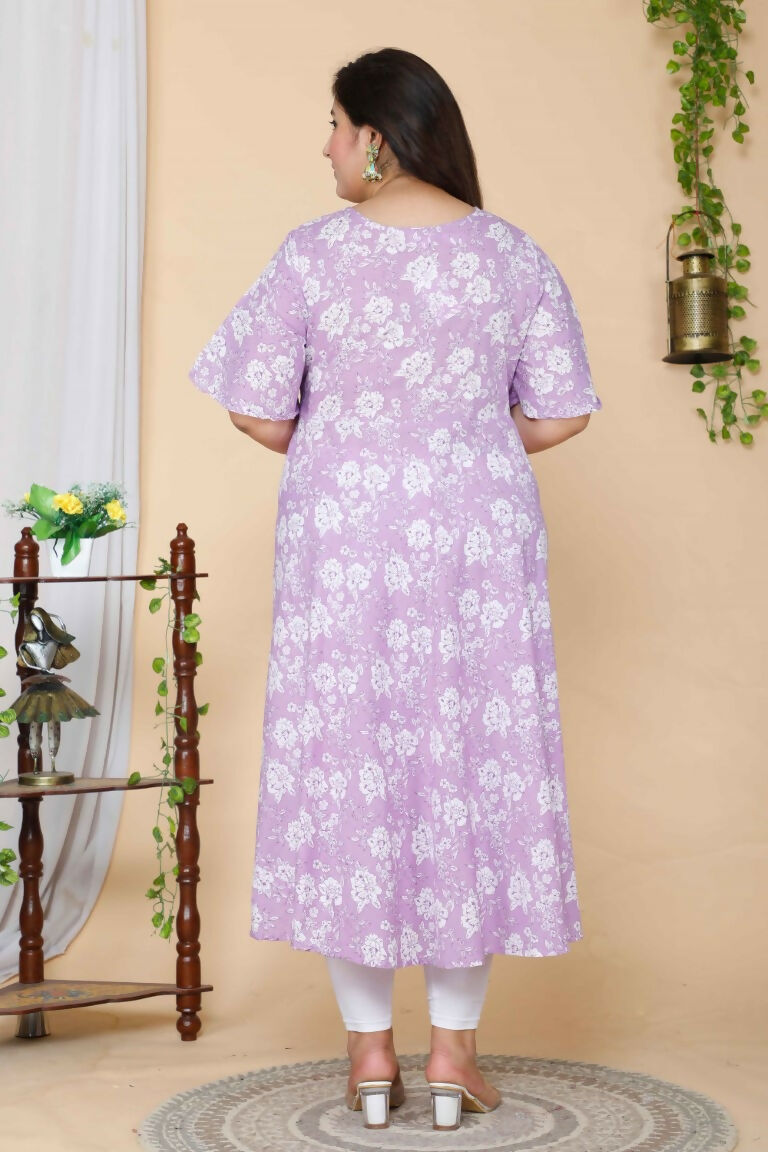 Miravan Women's Plus Size Lavender Floral Flared Sleeves Anarkali Kurta | Grocsy