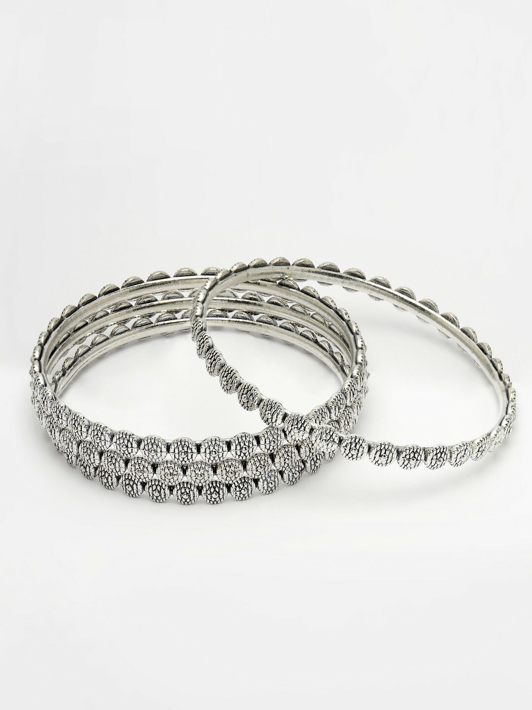 NVR Women's Set of 4 Silver-Toned German Silver Oxidised Bangles | Grocsy