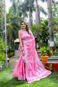 Partywear Designer Pink Jamdani contton Fancy Saree - Starwalk | Grocsy