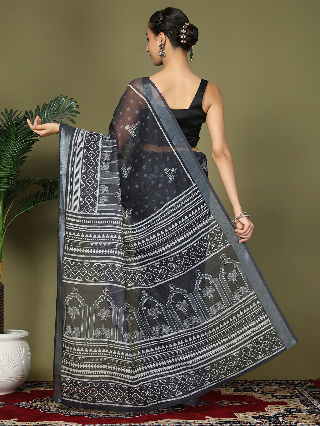 Shree Shyam Fashion Cotton Black Saree | Grocsy