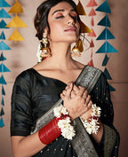 Black Georgette Foil Printed Saree With Unstitched Blouse Piece - Nitya | Grocsy