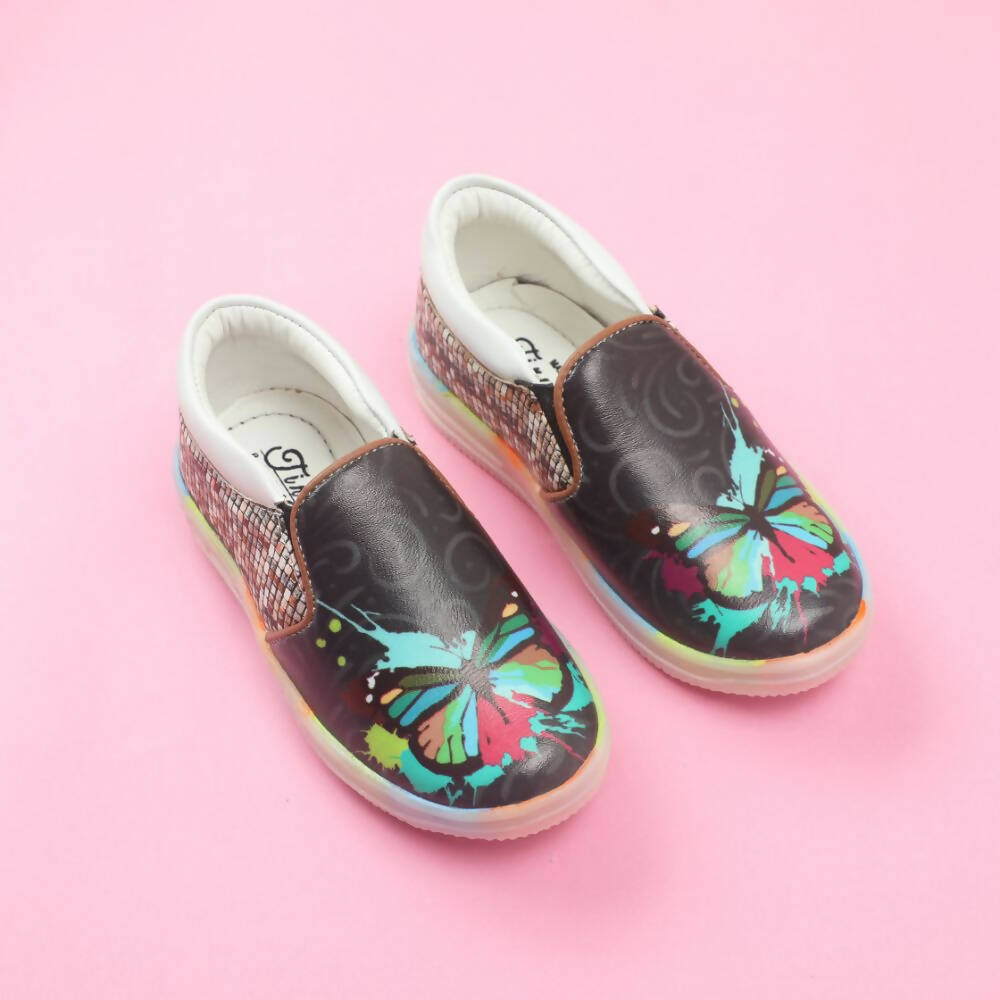 Tiny Bugs Unisex Butterfly Printed Slip Ons Sneakers - Black | Grocsy