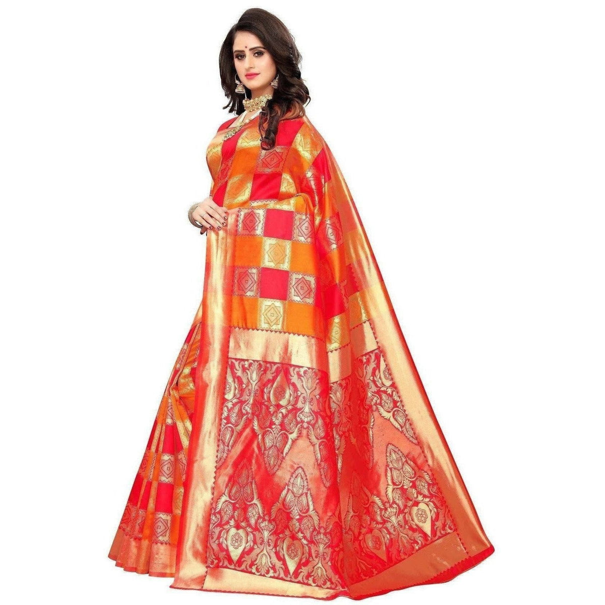 Vamika Banarasi Jaquard Red Weaving Saree (Banarasi 31) | Grocsy