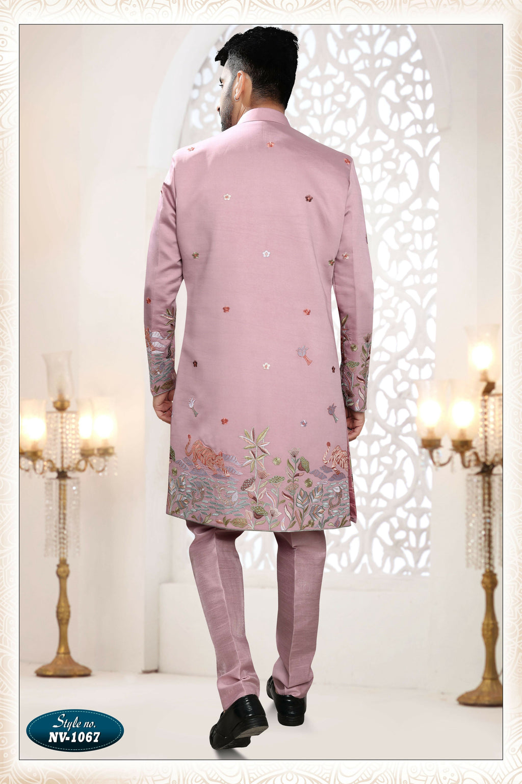 Joban Fashion Men's Pink Straight Silk Thread And Sequence Embroidery All Over 3 Pc Kurta Set | Grocsy