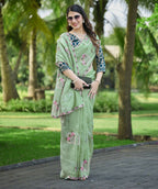 Teeya Creation Pista Color Pure Paper Silk Heavy Embroidery Work Wedding Wear Saree | Grocsy