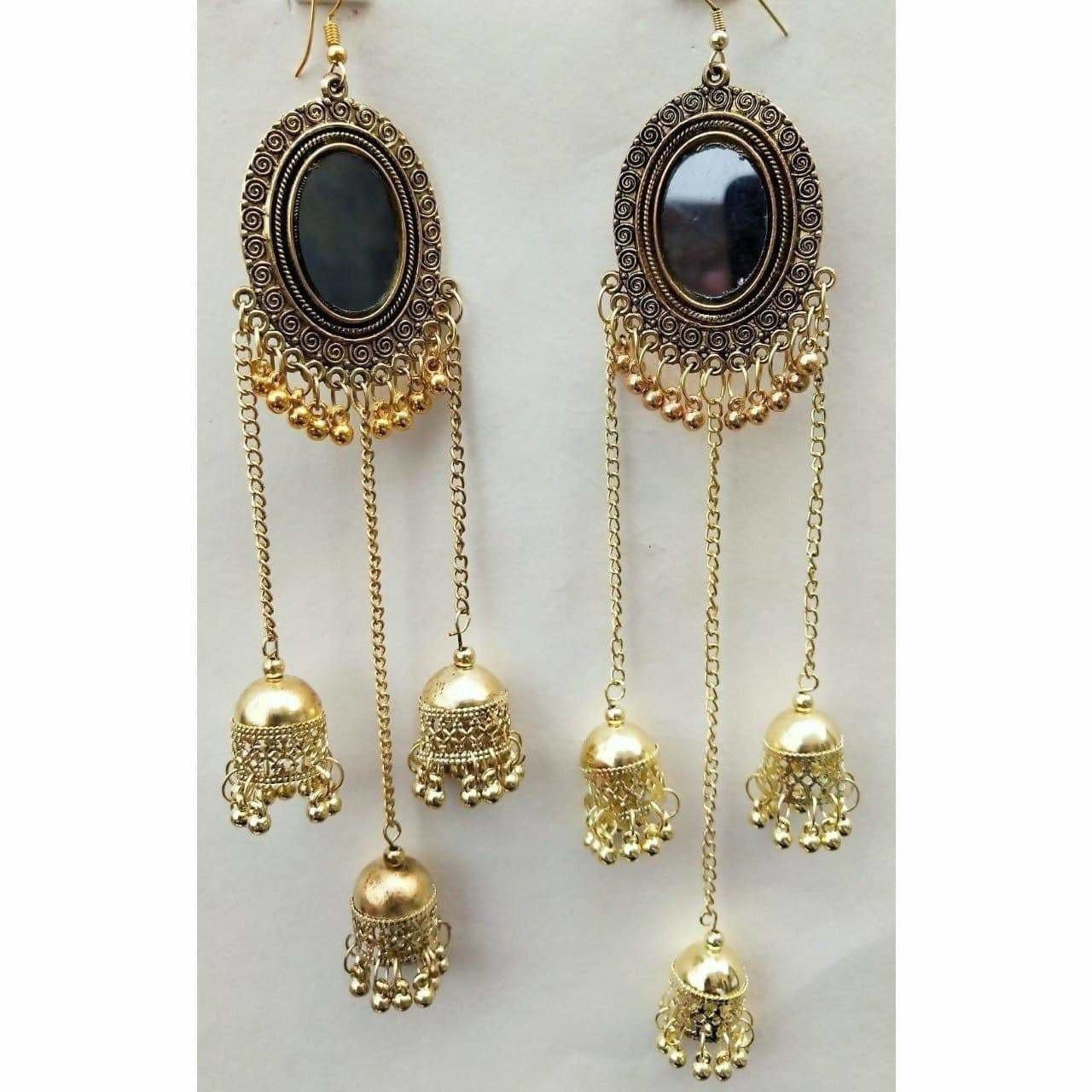 MS Fashion India Gold-Polished Stylish Fancy Party Wear Pearl Triple Jhumka Earrings | Grocsy
