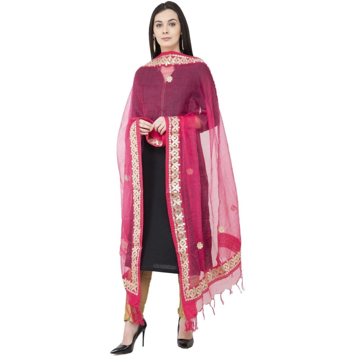 A R Silk Orgenza Gota Patti Fancy Dupatta Gajari Color Dupatta or Chunni | Grocsy