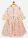 Ahalyaa Pink Net Glitter Print kids Dress For Girls | Grocsy