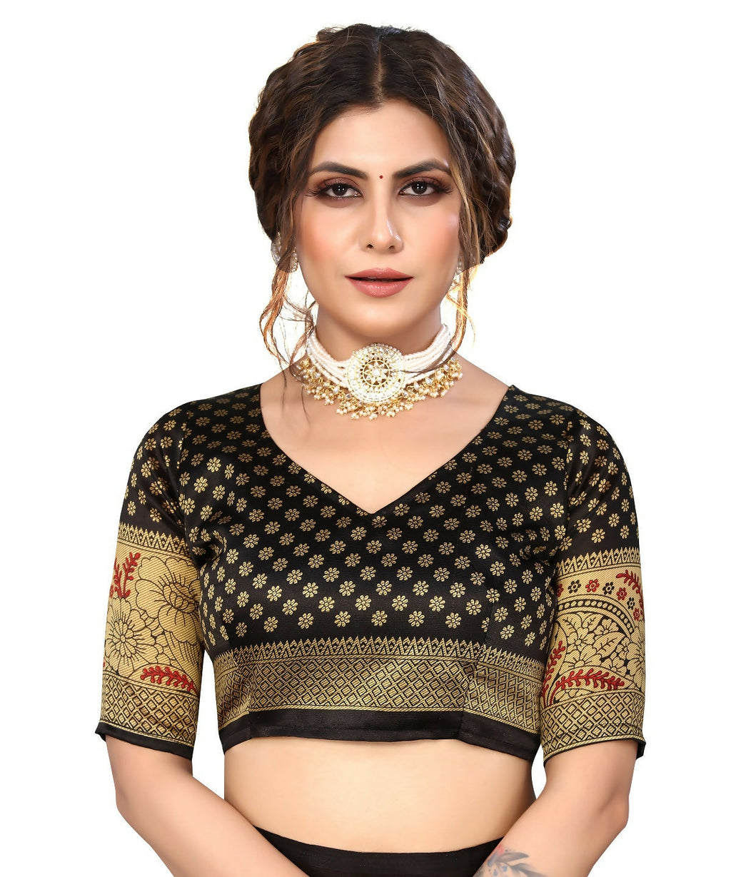 Vamika white & black Printed Art Silk Saree | Grocsy