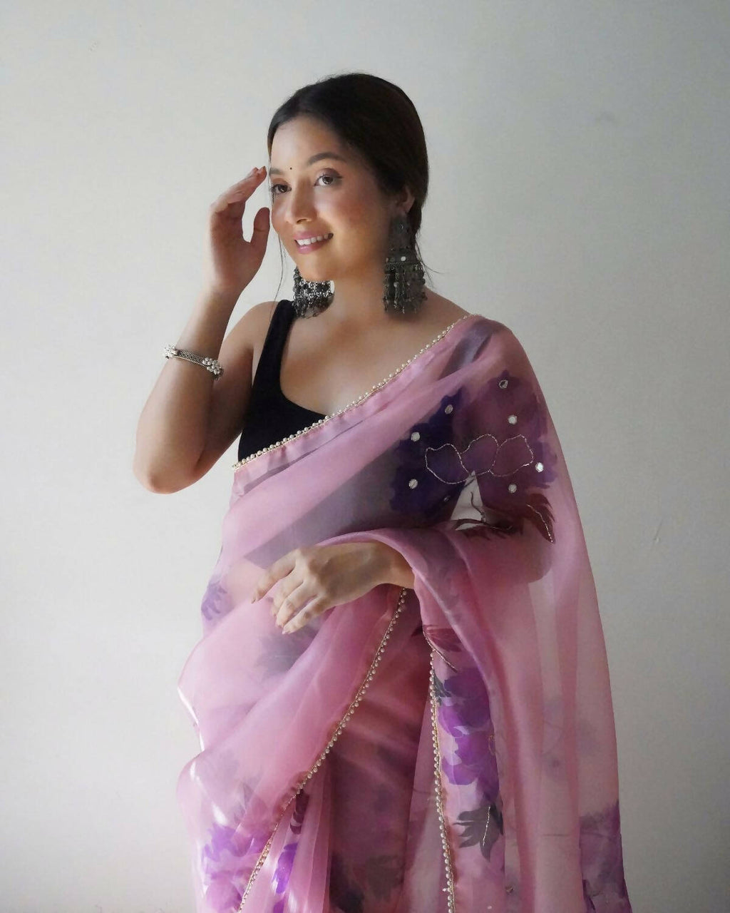 Vamsee Pink Organza Saree | Grocsy