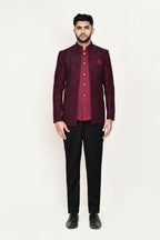 Joban Fashion Maroon Colored Imported Jacquard Fabric Open Prince Coat, Jacket With Pant | Grocsy