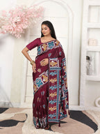 Shree Shyam Fashion Silk Blend Wine Saree | Grocsy