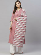 Miravan Women's Cotton Floral Print Anarkali Kurta With Dupatta | Grocsy