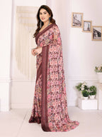 PR Fashion Maroon Bright Moss Satin Patta Printed Saree | Grocsy