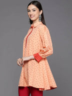 Ahalyaa Women Peach Crepe Printed Tunic | Grocsy