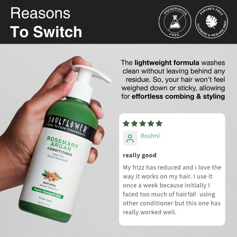 Soulflower Rosemary Argan Conditioner for Dry & Frizzy Hair, Damage Repair, Cocoa & Shea Butter | Grocsy
